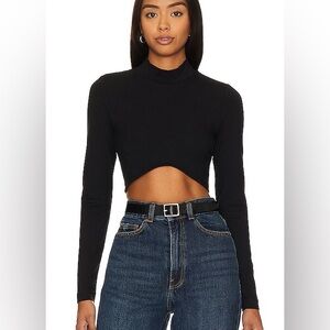 Dr Denim Lizzie Black Cropped Mock Neck Top